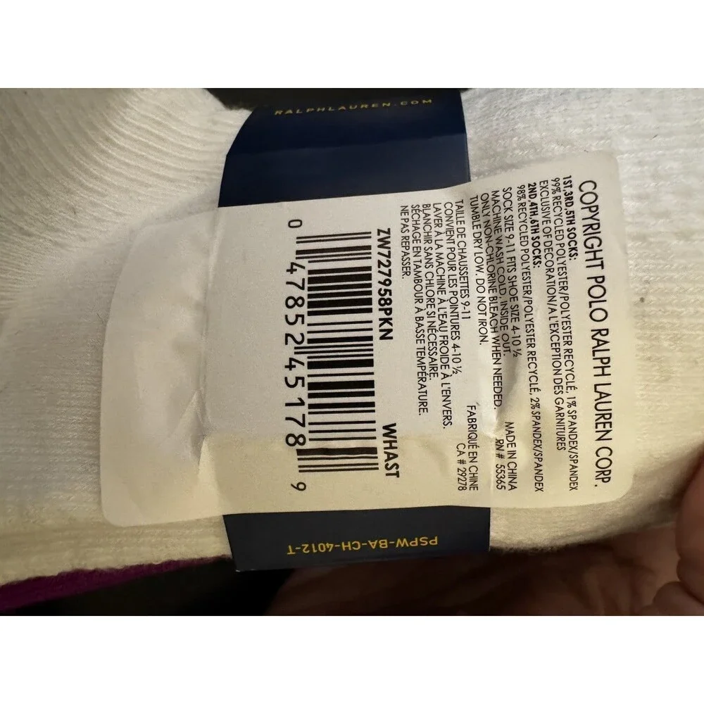 Polo Ralph Lauren Women 6-Pair Ankle Socks Cotton Blend Colorblock One Size
